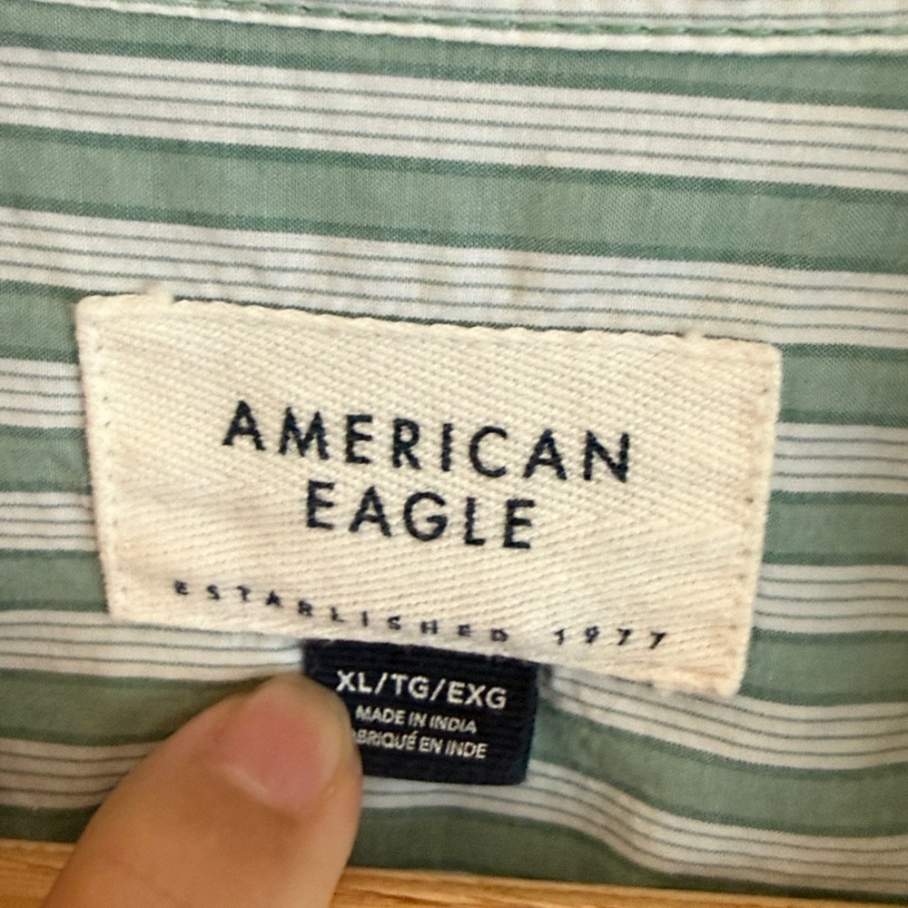 AEO women’s XL Pefect Button Up Shirt green and white striped oversized fit - Picture 6 of 7